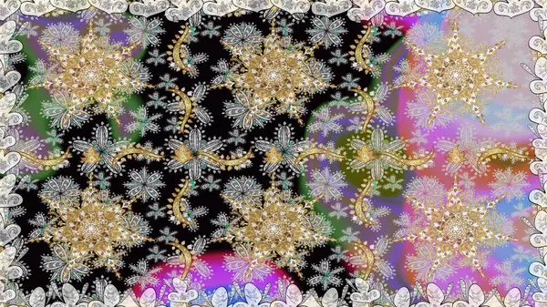 Noel, kar tanesi, yeni yıl. Gri renklerde ve altın elementlerle kusursuz klasik desen. Gri renklerde altın desenli altın elementler.