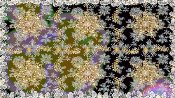 Gri renkli ve altın elementli altın desenli. Düz elle çizilmiş klasik koleksiyon. Raster altın pürüzsüz desen. Arkaplan, kumaş, altın duvar kağıdı.