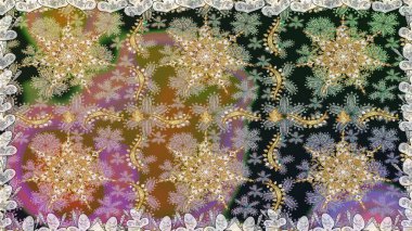 Gri renkli desen. Kına dövmeli süs çiçekleri, altın çıkartmalar, mehndi ve yoga tasarımı, kartlar ve parmak izleri. Raster altın mehndi kusursuz desen.