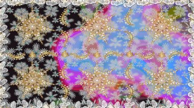 Raster altın desen. Raster illüstrasyonu. Doğu tarzı arabesk. Kusursuz altın desenli bukleler. Altın elementli gri renkler.