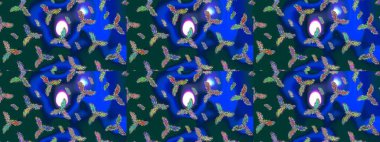 Kar tanesi rengarenk desen. Soyut kar taneleri arkaplanda izole edilmiş düz dizayn. Raster kar taneleri arka planda. Kar taneleri deseni. Raster illüstrasyonu.