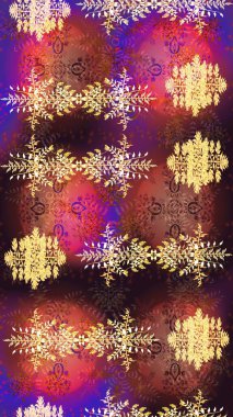 Mandalas 'ın dekoratif dokusu. Folk Style. Kumaş veya Duvar Kağıdı Tasarımı. Raster illüstrasyonu. Lace Snowflakes 'in etnik kökü. Tekstil için Lacy Fashion Print. Şekillendirilmiş Çiçekler.