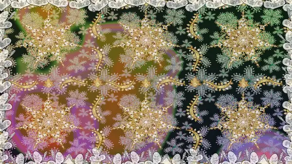 Gri renkli desen. Kına dövmeli süs çiçekleri, altın çıkartmalar, mehndi ve yoga tasarımı, kartlar ve parmak izleri. Raster altın mehndi kusursuz desen.