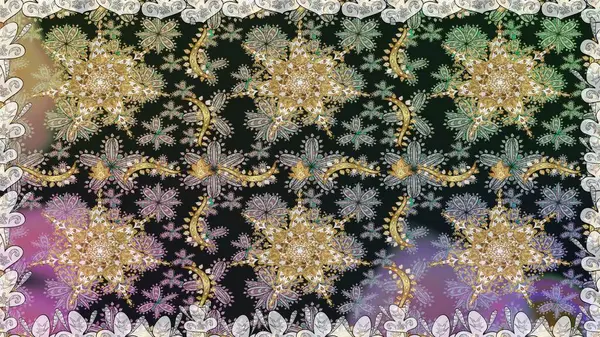 Raster altın çiçek süsü brokar kumaş ve cam desenli. Çiçek desenli altın metal. Altın elementli gri renkler. Kusursuz altın desen.