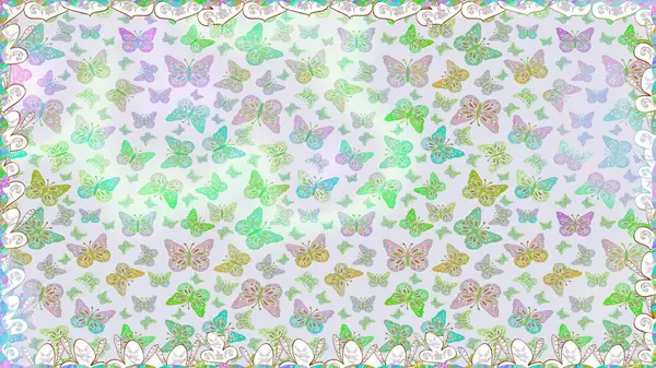Kumaş, kağıt, ambalaj kâğıdı ve duvar kağıdı tasarımı için güzel bir arka plan. Renkli kelebeklerin kusursuz arka planı. Raster illüstrasyonu.