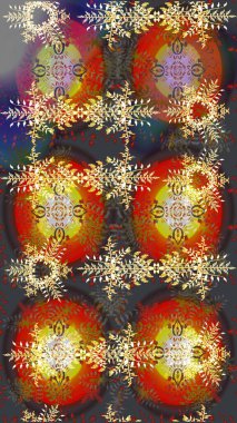 Raster Noel soyut renkli arka plan ve tatlı kar tanesi. Farklı kar taneleri toplayıcısı, kahverengi, gri ve kırmızı renkte kış elementleri..