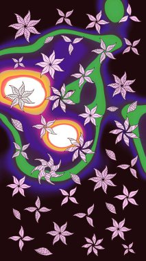 Parlak renkli çiçekleri ve kahverengi renkli yaprakları olan harika bir çiçek deseni. Halk tarzı. Moda baskıları için zarif bir şablon. Modern çiçek arkaplanı.