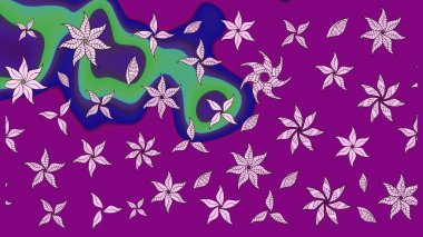 Yumuşak, bahar çiçekleri mor renklerde. Çiçek ve yapraklı karalama şeklinde Raster çiçek deseni. Raster illüstrasyonu.