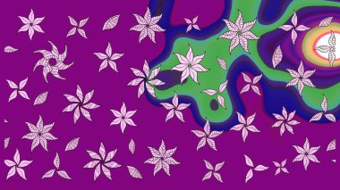 Çiçekli karalama şeklinde Raster çiçek deseni. Mor renkli çiçekler. Yumuşak, yaz çiçekli arka plan.