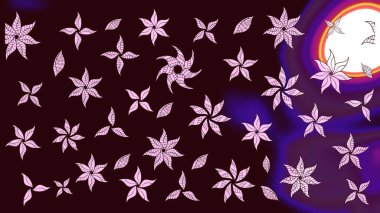 Raster illüstrasyonu. Çiçek desenli eskiz, darbeler, sıçramalar, yaz çiçekleri. Kahverengi renkte çiçekler.