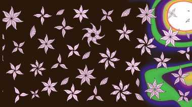 El çizimi. Suluboya çizimi. Çiçekli eskiz deseni. Kahverengi renkte çiçekler.