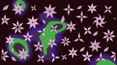 Raster illüstrasyonu. Kumaş, tekstil, duvar kağıdı baskısı için. Renkli desenli eskiz deseni, kahverengi çiçekler ve dekoratif elementlerle. Eski usul. Taslak arkaplan.