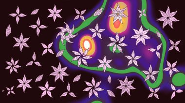 Modern, kahverengi raster arka plan duvar kâğıdı illüstrasyonu, klasik çizgili, desenli desenli çiçekler, çiçekli süsler. Çiçekli el çizimi çizimi deseni.