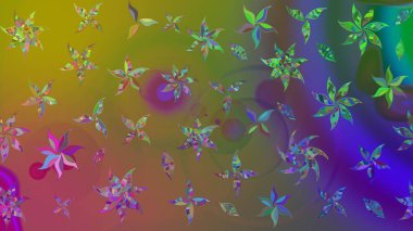 Suluboya resim taklit Raster çizimi. El çizimi, soyut ve süslü elementler. Yeşil renkler. Yaz çiçekleri teması. Klasik çiçekler..