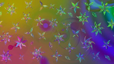 Raster illüstrasyonu. Asya tekstil tarzında. Çiçek desenli çizim. Raster illüstrasyonu. Yeşil renkte çiçekler.