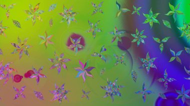 Çiçek deseni. Yeşil renkte çiçek çizimi. Yeşil renkli çiçekler. Raster illüstrasyonu. Şatafatlı bahar bahçesi dokusu.