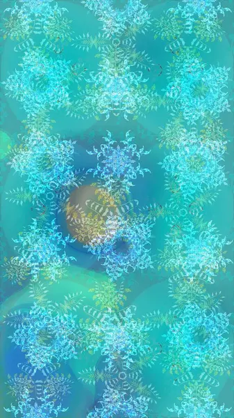 Raster illüstrasyonu. Mavi, yeşil ve nötr kar taneleri. Noel ve yeni yıl moda baskıları için tatil tasarımı. Kar tanelerinin soyut arkaplanlı Noel deseni.