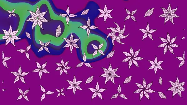 Yumuşak, bahar çiçekleri mor renklerde. Çiçek ve yapraklı karalama şeklinde Raster çiçek deseni. Raster illüstrasyonu.