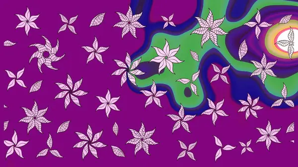 Çiçekli karalama şeklinde Raster çiçek deseni. Mor renkli çiçekler. Yumuşak, yaz çiçekli arka plan.