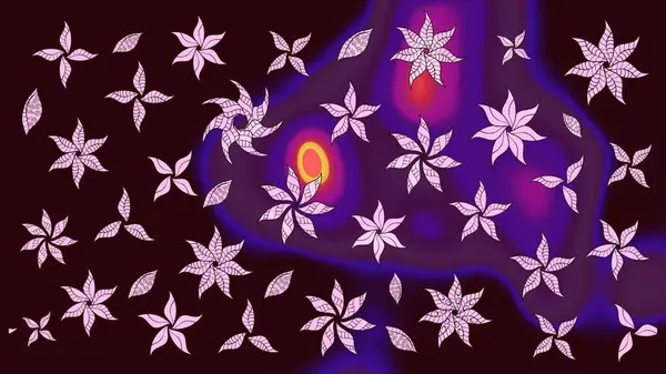 Parlak renkli fantezi çiçekleri, yapraklar, kahverengi renkli tomurcuklar, kahverengi. Suluboya el çizimi elementli çiçek çizimi deseni.