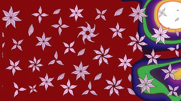 Çiçeksel çizim kalıbının yansıması. Vadinin çiçekleri kırmızı renklerde.