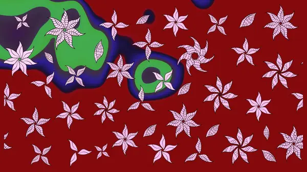 Kırmızı renkli şirin çiçek deseni. Renkli Bahar Teması eskiz kalıbı. Düz Çiçek Elementleri Tasarımı. Raster Modaya uygun kumaş deseni.