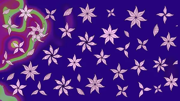 Mavi renkli Asya tekstili. Raster illüstrasyonu. Suluboya çiçekli çiçek deseni.