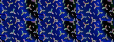 Noel mavisi, siyah ve yeşil. Raster illüstrasyonu. Sihirli mavi, siyah ve yeşil tatil soyut arka plan yıldız ve düşen kar taneleri.