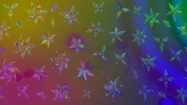 Düz Çiçek Elementleri Tasarım Raster illüstrasyonu. Kahverengi renkli çiçekler. Renkli Bahar temalı eskiz kalıbı. Çiçekli çiçek deseni, suluboya..