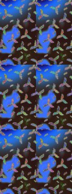 Yüzey için tekrarlanan doku, ambalaj kağıdı, mavi, kahverengi ve gri renkli kar tanesi. Kış kar taneleri, raster arka plan.