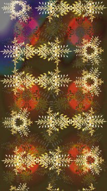 Raster kar taneleri arka planda. Soyut kar taneleri arkaplanda izole edilmiş düz dizayn. Kar tanesi rengarenk desen. Raster illüstrasyonu. Kar taneleri deseni.