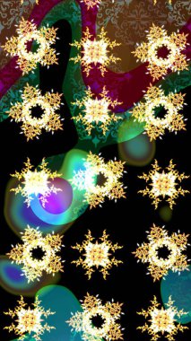 Siyah, kahverengi ve mavi renklerde şirin soyut kar taneleri raster tasarımı. Yeni yıl kar tanesi. Düz kar karalama ikonları, kar taneleri silueti Noel afişi için, kartlar.