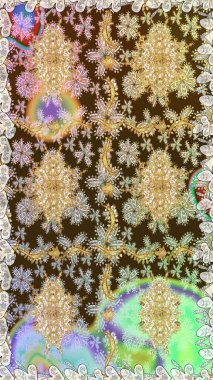 Raster illüstrasyonu. Doğum günü kartı, davetiye ya da afiş için iyidir. Dekoratif simetri arabesk. Kusursuz ortaçağ çiçek deseni. Tarafsız renklerde altın.