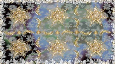 Altın elementli gri renkler. Kusursuz altın desenli bukleler. Raster illüstrasyonu. Raster altın desen. Doğu tarzı arabesk.