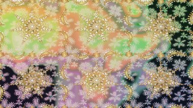 Altın antika ortaçağ dekoratifi, yapraklar ve tarafsız renklerde altın desenli süslemeleri olan dikişsiz bir şablon. Kusursuz kraliyet lüksü, altın barok kumaş rengi..