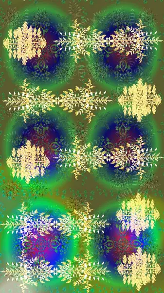 Kışın sembolü. Raster illüstrasyon kar taneleri. Yeşil, mavi ve sarı renklerde ayrık suluboya kar taneleri. Güzel dekorasyon.