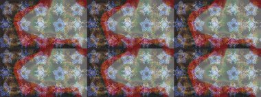 Sanat terapisi tarzı zen çizim için gri ve kahverengi mandala şeklinde kar taneleri. El çizimi, dövme stili, kumaş tasarımı ve Raster illüstrasyonunda kartlar..