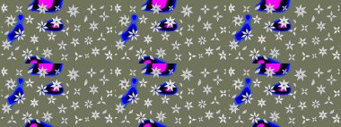 Raster illüstrasyonundaki çiçek desenli çizim. Yeşil renkte çiçekler.