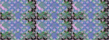 Kusursuz bir arka plan modeli. Suluboya, elle çizilmiş. Çiçekler maviye. Raster stoku.