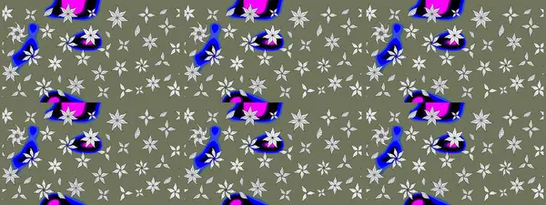 Raster illüstrasyonundaki çiçek desenli çizim. Yeşil renkte çiçekler.