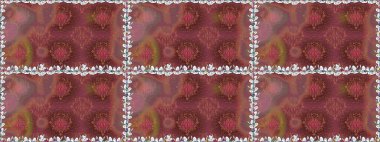 Çiçekli ipek eşarp. 1950-1960 motifleri. El çizimi çiçek unsurları olan soyut, dikişsiz raster deseni. Kahverengi üzerine kahverengi. Retro tekstil tasarım koleksiyonu.