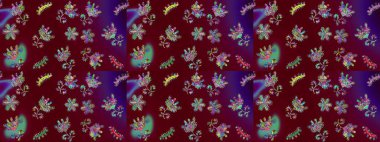 Eskiz klasiği. Raster Şirin kumaş deseni. Renkli Bahar Teması eskiz kalıbı. Düz Çiçek Elementleri Tasarımı.