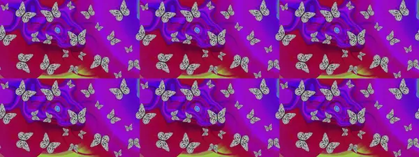 Mor kelebek deseni. Parmak izi dokuları için sevimli kelebek çizimi deseni. Raster illüstrasyonu. Giysi tasarımı için dekor arkaplanı.