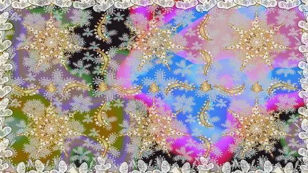 Altın kar taneleri basit, pürüzsüz desen. Tarafsız renklerde raster altın desen. Soyut duvar kâğıdı, ambalaj dekorasyonu. Kışın sembolü, Mutlu Noel tatili, Mutlu yıllar 2019.