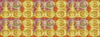 Küçük çiçekli yay deseni çiz. Raster illüstrasyonu. Sarı, turuncu ve nötr renklerde suluboya.