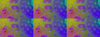 Şirin çiçekli eskiz deseni ve mor renkli yapraklar, suluboya çiçek deseni, duvar kağıdı, kart veya kumaş için fayanslı. Raster illüstrasyonu.