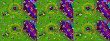 Renkli Bahar Teması eskiz kalıbı. Yeşil renkli şirin çiçek deseni. Raster Modaya uygun kumaş deseni. Düz Çiçek Elementleri Tasarımı.