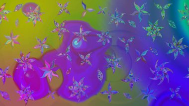 Raster çiçek desenli çiçek deseni, yapraklar, dekoratif elementler, sıçrama, lekeler, el çizimi kontur çizgileri ve Doodle çizim stili, grafik raster çizim çizimi.