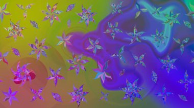 Çiçek duvar kâğıdı. Raster illüstrasyonu. Çiçek arkaplan. Renkli çizim kalıbı. Menekşe renklerinde sevimli tekstil.