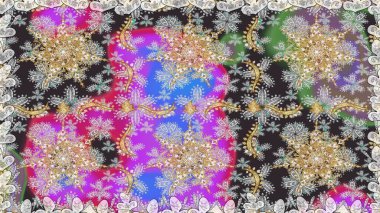 Dekoratif simetri arabesk. Kusursuz ortaçağ çiçek deseni. Raster illüstrasyonu. Gri renklerde altın. Doğum günü, davetiye ya da afiş için tebrik kartı.